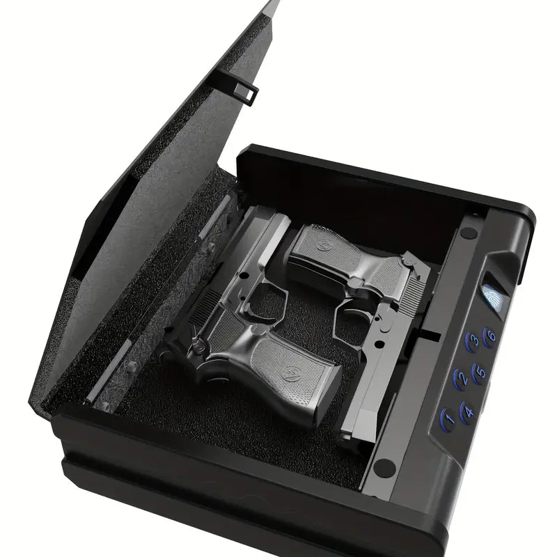 1 Black Pistol Safe with Quick Fingerprint Unlock - Dual Gun Capacity, USB-C Emergency Power Supply, Ideal for Valuables like Firearms, Documents & Cash - Perfect for Nightstands, Wardrobes, Cars