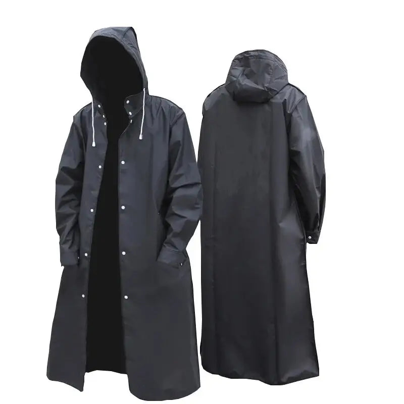 1/ 2pcs Black Adult Long Rain Jacket with Hat: Suitable for Outdoor Activities Such As Hiking, Fishing, and Rock Climbing