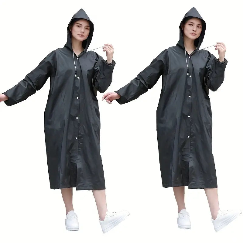 1/ 2pcs Black Adult Long Rain Jacket with Hat: Suitable for Outdoor Activities Such As Hiking, Fishing, and Rock Climbing