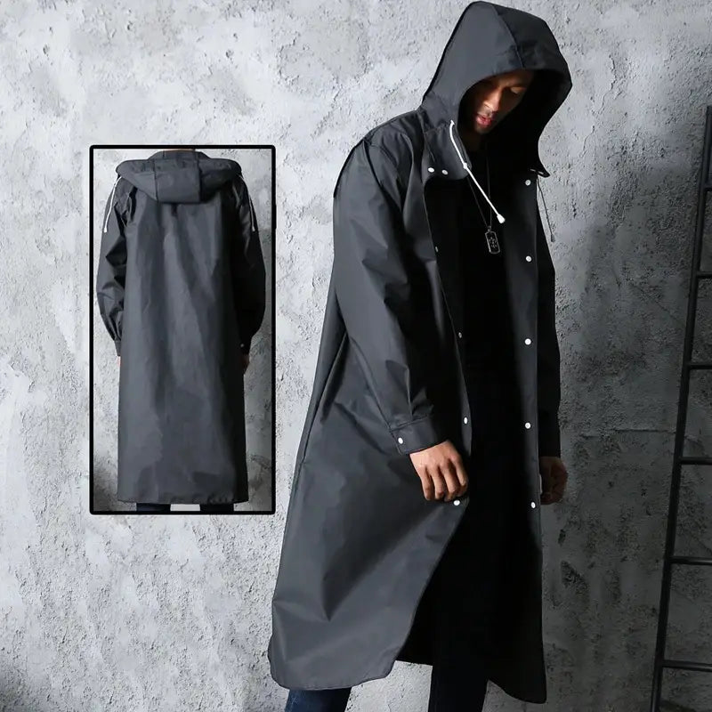1/ 2pcs Black Adult Long Rain Jacket with Hat: Suitable for Outdoor Activities Such As Hiking, Fishing, and Rock Climbing