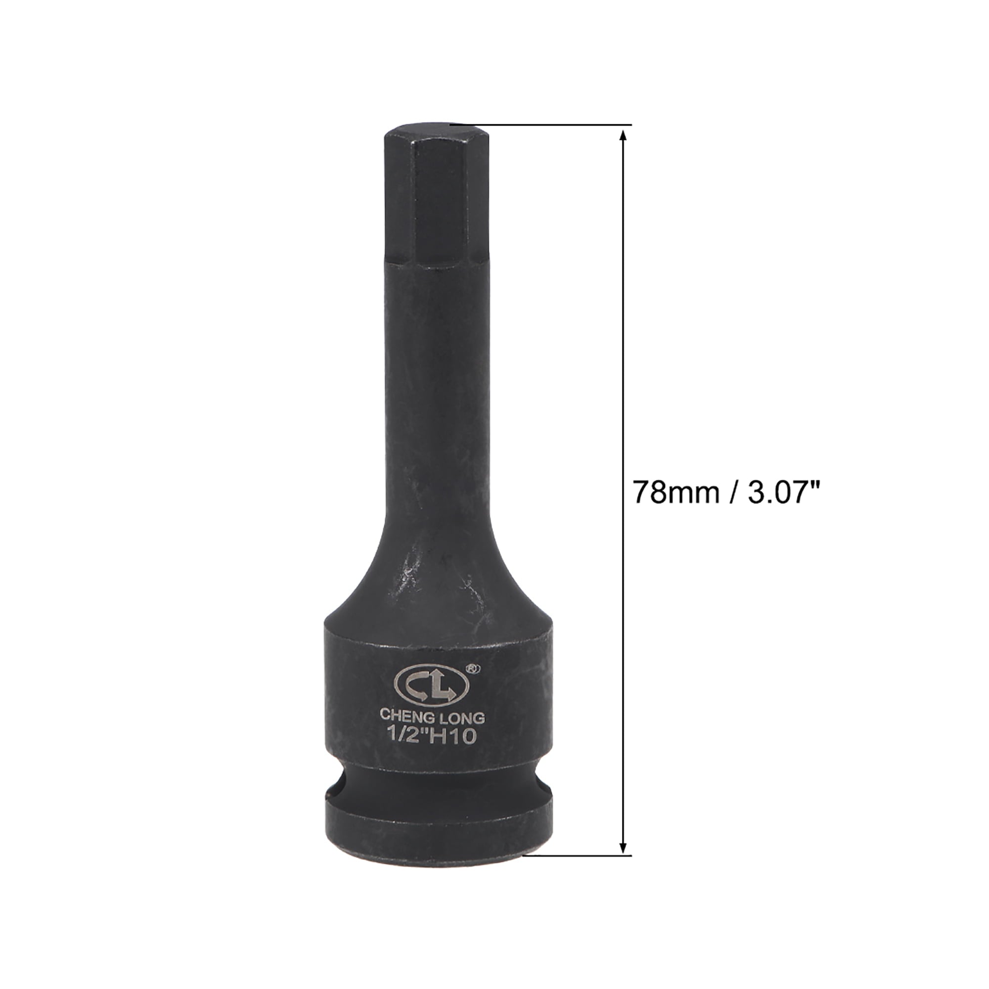 1/2-Inch Drive x 10mm Impact Hex Bit Metal Socket, Metric 3" Length, Cr-Mo Steel