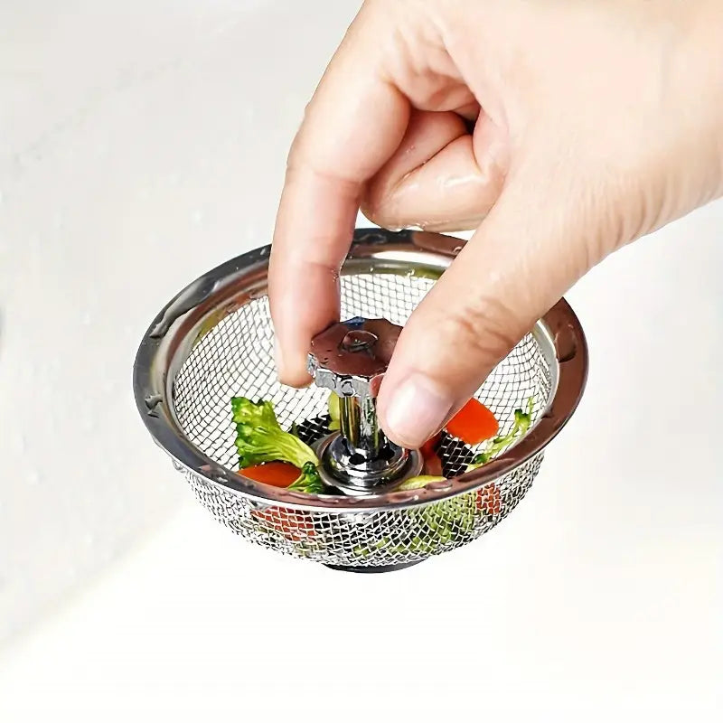 1pc Stainless Steel Sink Filter - 3.2-Inch Anti-Clog Mesh with Central Knob, Easy-Clean Rust-Resistant Design for Bathroom, Kitchen, Shower & Bathtub Drains