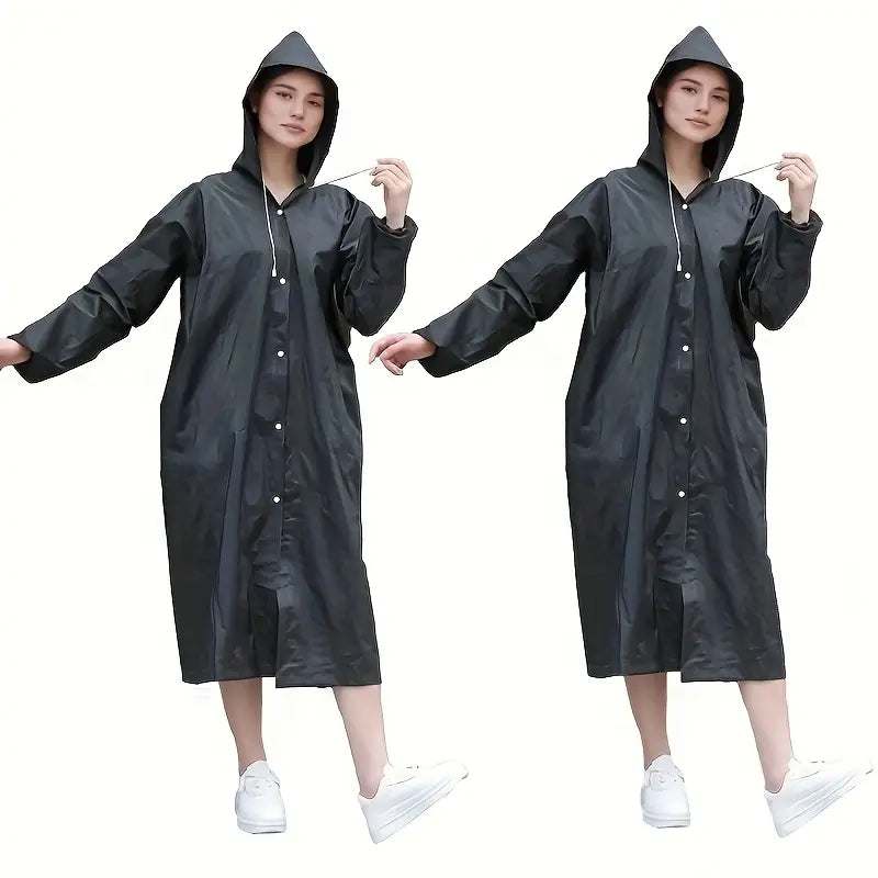 1/ 2pcs Black Adult Long Rain Jacket with Hat: Suitable for Outdoor Activities Such As Hiking, Fishing, and Rock Climbing