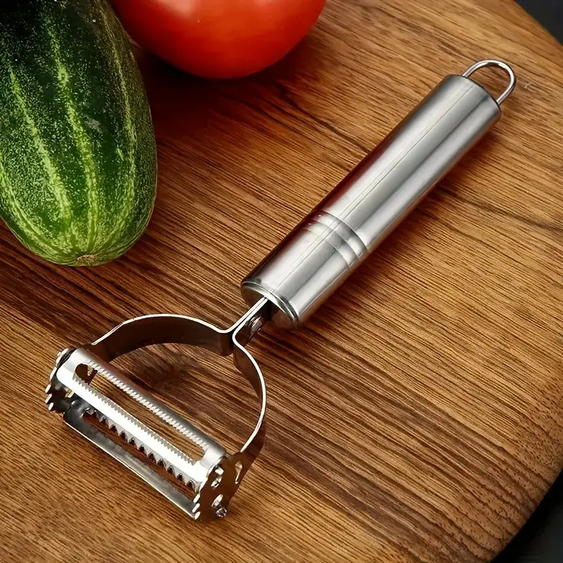 Stainless Steel 4-in-1 Multifunctional Fruit & Vegetable Peeler - Efficient Cutter, Slicer, Shredder & Scraper for Potatoes, Carrots, Melons - Ergonomic Kitchen Tool for Home & Dorm Essentials, Sleek Metallic Finish | Durable Kitchenware
