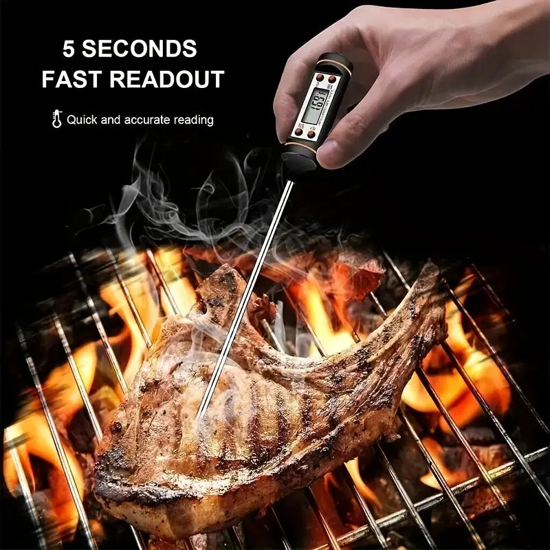 1pc Digital Instant Read Thermometer, Plastic, Ultra-Fast & Precise Cooking Probe for Meat, Milk, Liquids & Candy, Battery Included (Button Battery), for Home & Restaurant Kitchens, Black/White