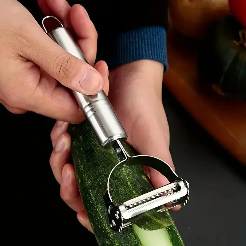 Stainless Steel 4-in-1 Multifunctional Fruit & Vegetable Peeler - Efficient Cutter, Slicer, Shredder & Scraper for Potatoes, Carrots, Melons - Ergonomic Kitchen Tool for Home & Dorm Essentials, Sleek Metallic Finish | Durable Kitchenware