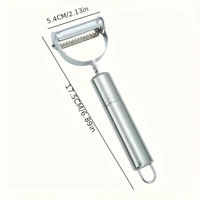 Stainless Steel 4-in-1 Multifunctional Fruit & Vegetable Peeler - Efficient Cutter, Slicer, Shredder & Scraper for Potatoes, Carrots, Melons - Ergonomic Kitchen Tool for Home & Dorm Essentials, Sleek Metallic Finish | Durable Kitchenware