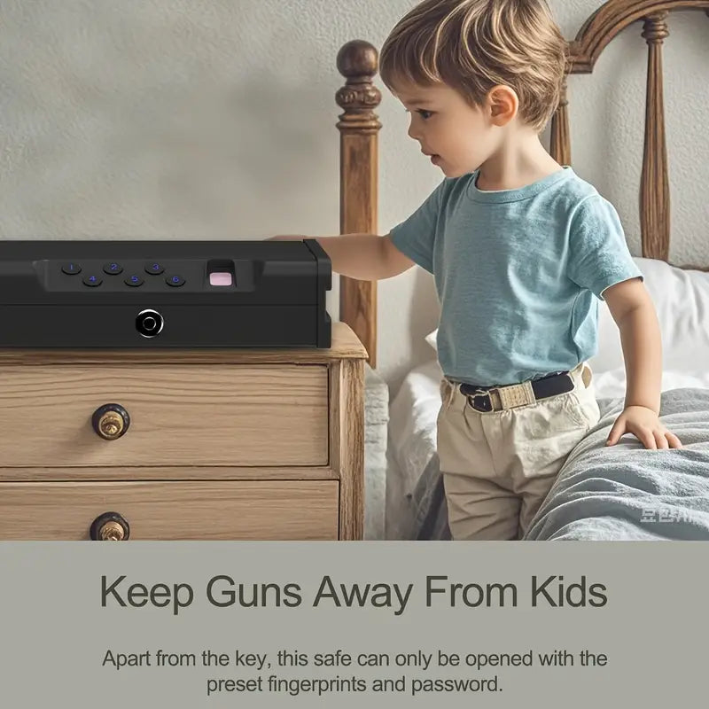 1 Black Pistol Safe with Quick Fingerprint Unlock - Dual Gun Capacity, USB-C Emergency Power Supply, Ideal for Valuables like Firearms, Documents & Cash - Perfect for Nightstands, Wardrobes, Cars
