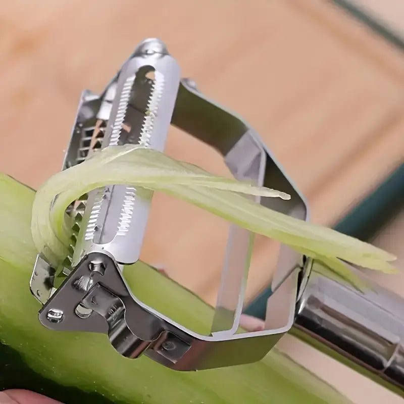 Stainless Steel 4-in-1 Multifunctional Fruit & Vegetable Peeler - Efficient Cutter, Slicer, Shredder & Scraper for Potatoes, Carrots, Melons - Ergonomic Kitchen Tool for Home & Dorm Essentials, Sleek Metallic Finish | Durable Kitchenware