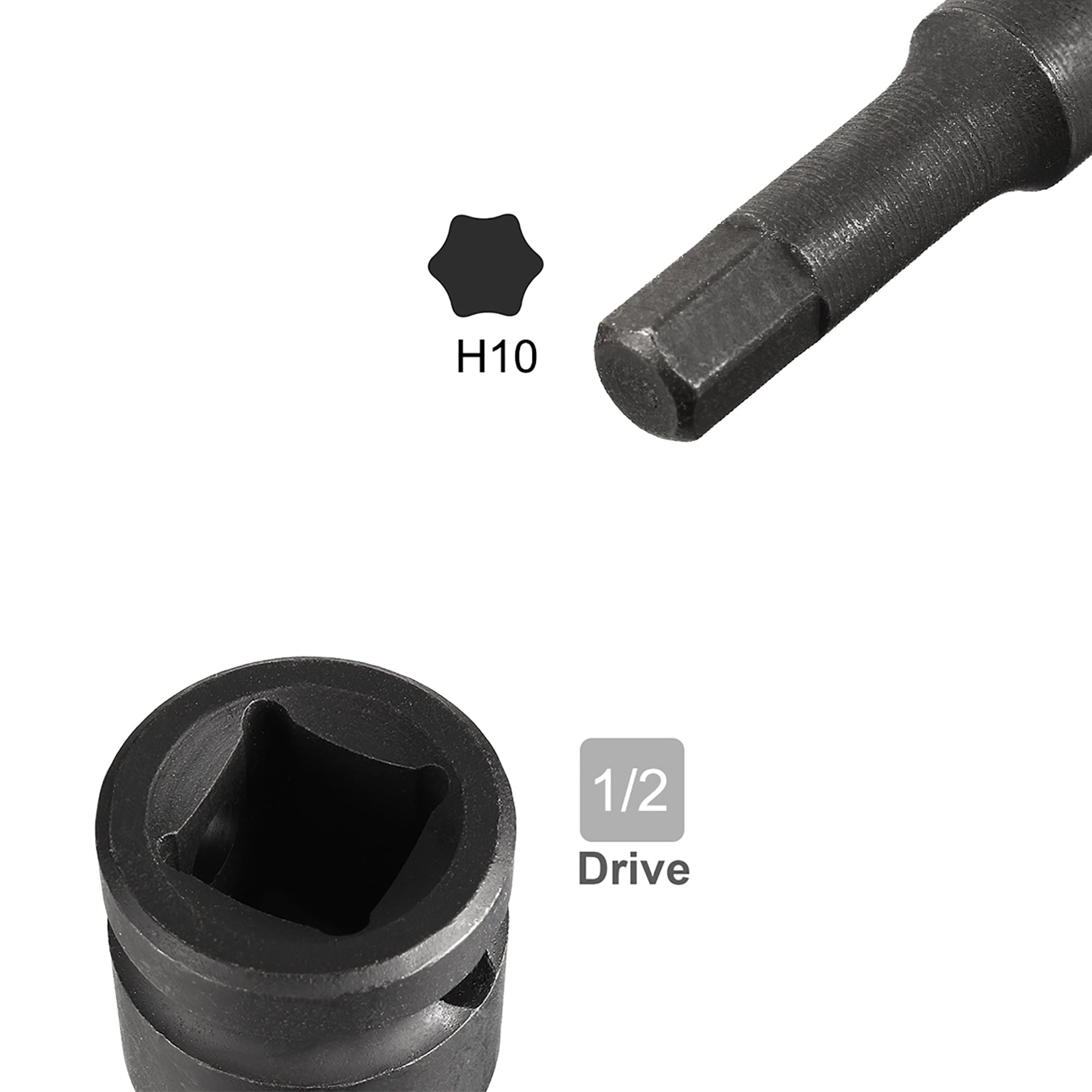 1/2-Inch Drive x 10mm Impact Hex Bit Metal Socket, Metric 3" Length, Cr-Mo Steel
