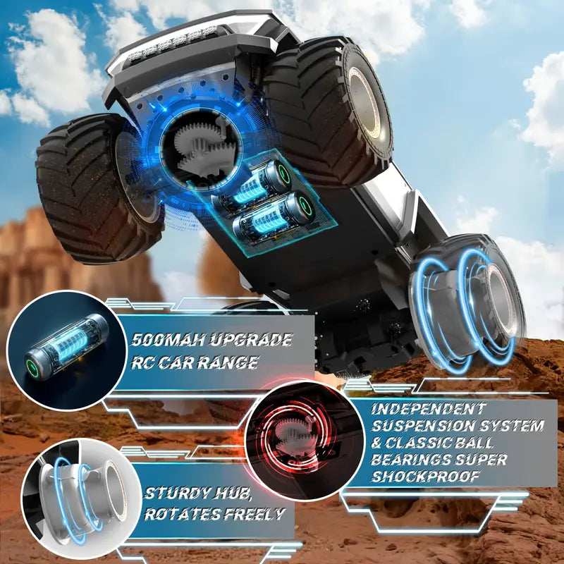 Truck Toy, Truck RC Car 4WD Off Road, Remote Control Truck for All Terrain, Monster Truck Toys with LED Lights And Music 2.4GHz Vehicles Kids Gifts for Boys/Girls Age 6+, Easter Gifts