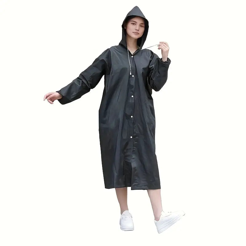 1/ 2pcs Black Adult Long Rain Jacket with Hat: Suitable for Outdoor Activities Such As Hiking, Fishing, and Rock Climbing