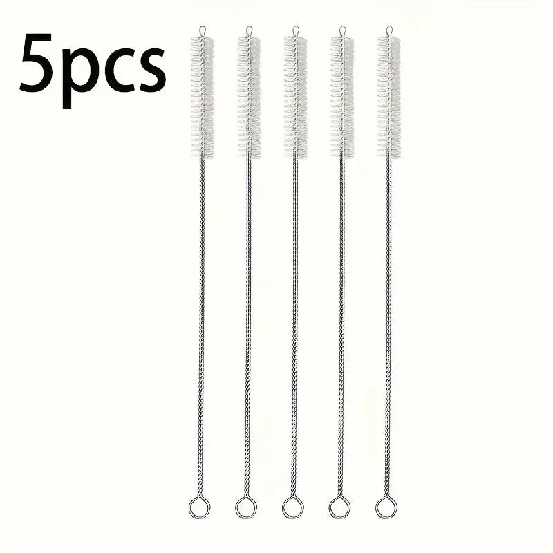 5 Stainless Steel Cleaning Brushes - Reusable Kitchen Tools for Home Use, Suitable for Glass, Silicone, Metal Straws, Etc.! - Perfect for Kitchen Cleaning - No Power Required.