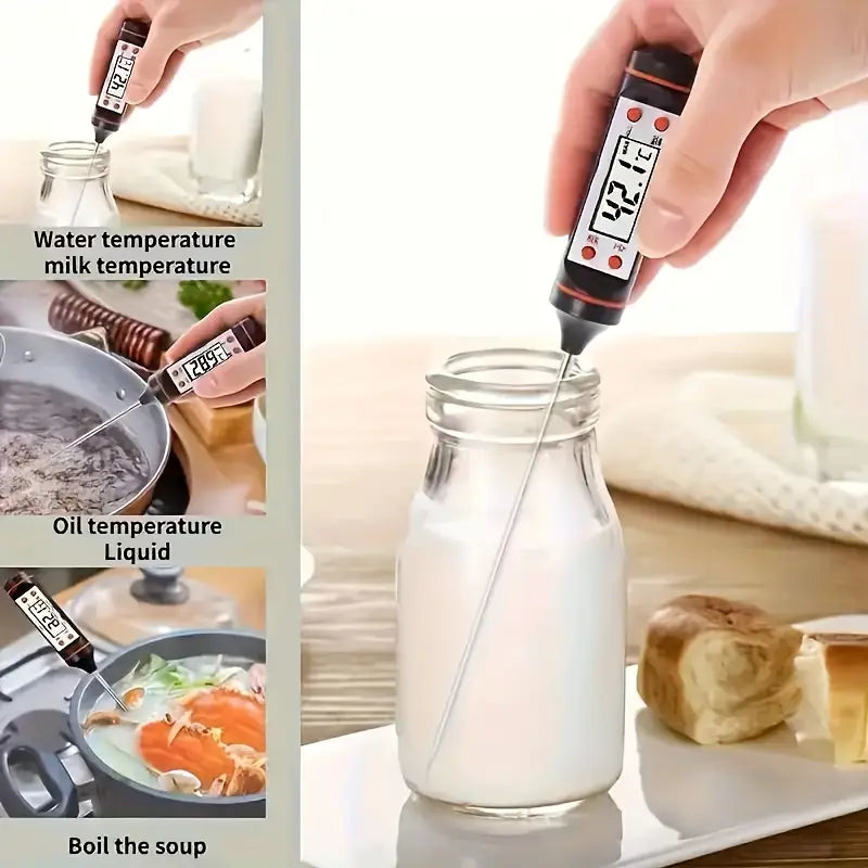 1pc Digital Instant Read Thermometer, Plastic, Ultra-Fast & Precise Cooking Probe for Meat, Milk, Liquids & Candy, Battery Included (Button Battery), for Home & Restaurant Kitchens, Black/White
