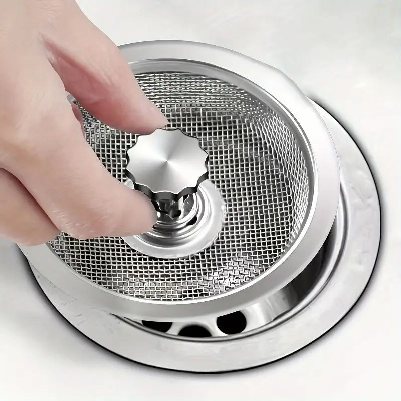 1pc Stainless Steel Sink Filter - 3.2-Inch Anti-Clog Mesh with Central Knob, Easy-Clean Rust-Resistant Design for Bathroom, Kitchen, Shower & Bathtub Drains
