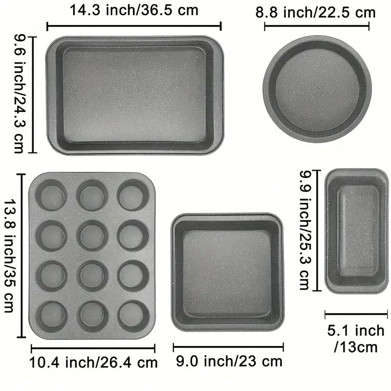 10pcs Nonstick Baking Pans Set Kitchen Baking Sheets for Oven, Bakeware Sets with Round/Square Cake Pan, Muffin Pan, Loaf Pan, Roast Pan, Cookie Sheet Set Baking Supplies Grey