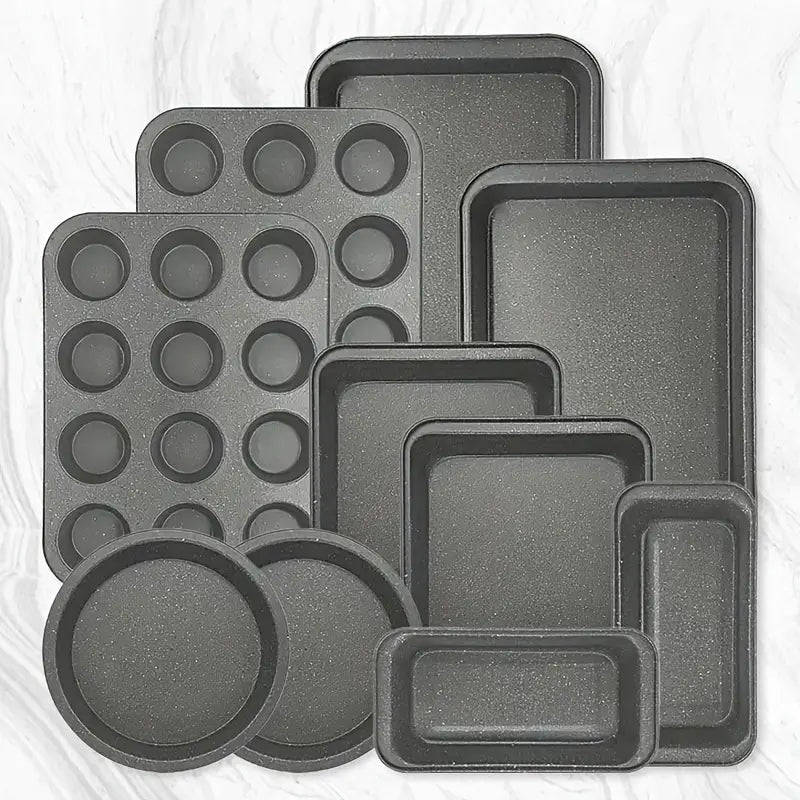 10pcs Nonstick Baking Pans Set Kitchen Baking Sheets for Oven, Bakeware Sets with Round/Square Cake Pan, Muffin Pan, Loaf Pan, Roast Pan, Cookie Sheet Set Baking Supplies Grey