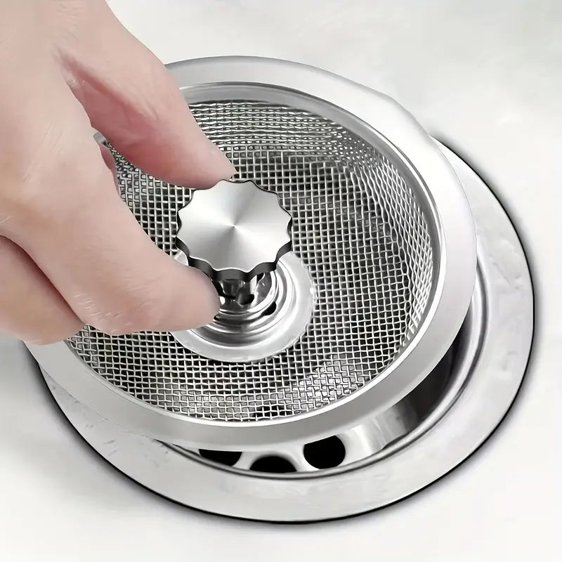 1pc Stainless Steel Sink Filter - 3.2-Inch Anti-Clog Mesh with Central Knob, Easy-Clean Rust-Resistant Design for Bathroom, Kitchen, Shower & Bathtub Drains