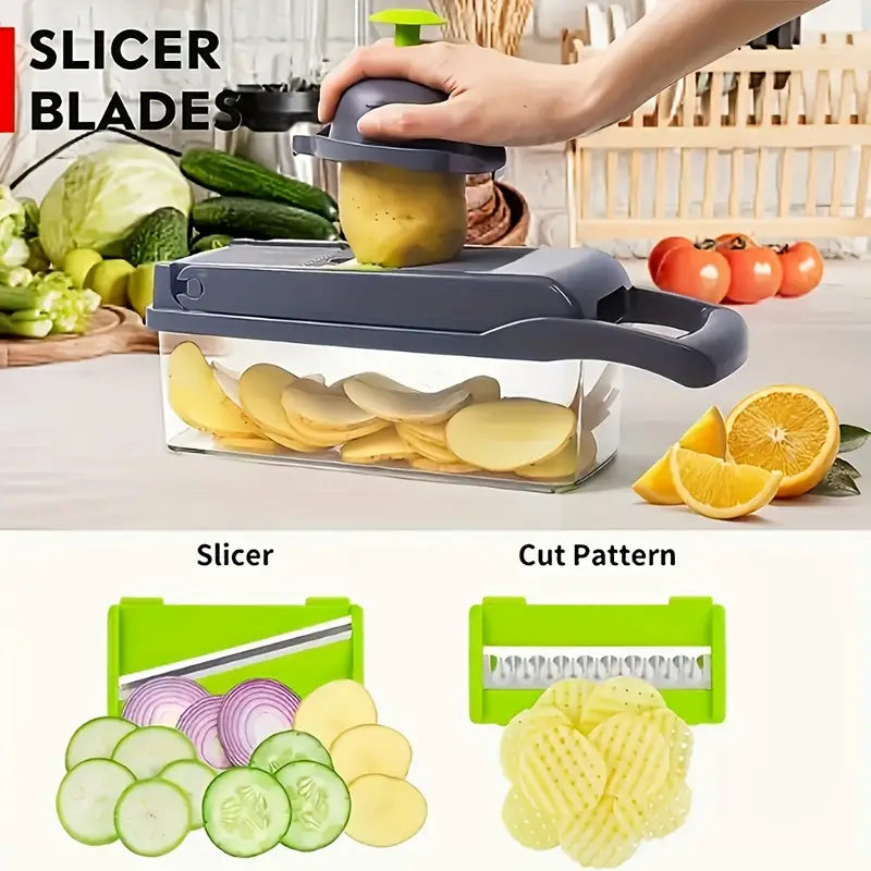 16-In-1 Manual Vegetable Chopper Set, with 8 Blades, Container, Peeler And Filter, Easy Meal Preparation, Professional Onion, Carrot And Garlic Slicer, Kitchen Supplies Father Gift