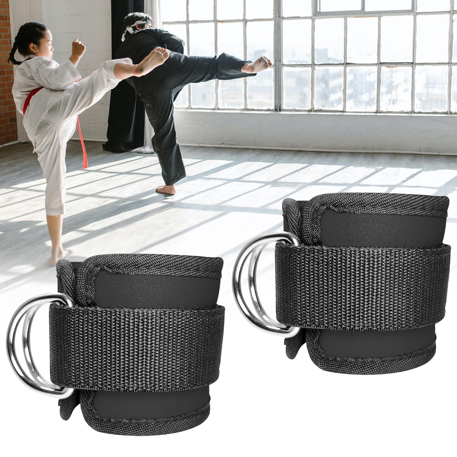 1 Pair Ankle Straps, Ankle Cuffs for Cable Machines, Workout Ankle Belt, Adjustable Padded Work Out Cuffs for Kickback, Glute Workout, Leg Extension 2 D Black No Grid