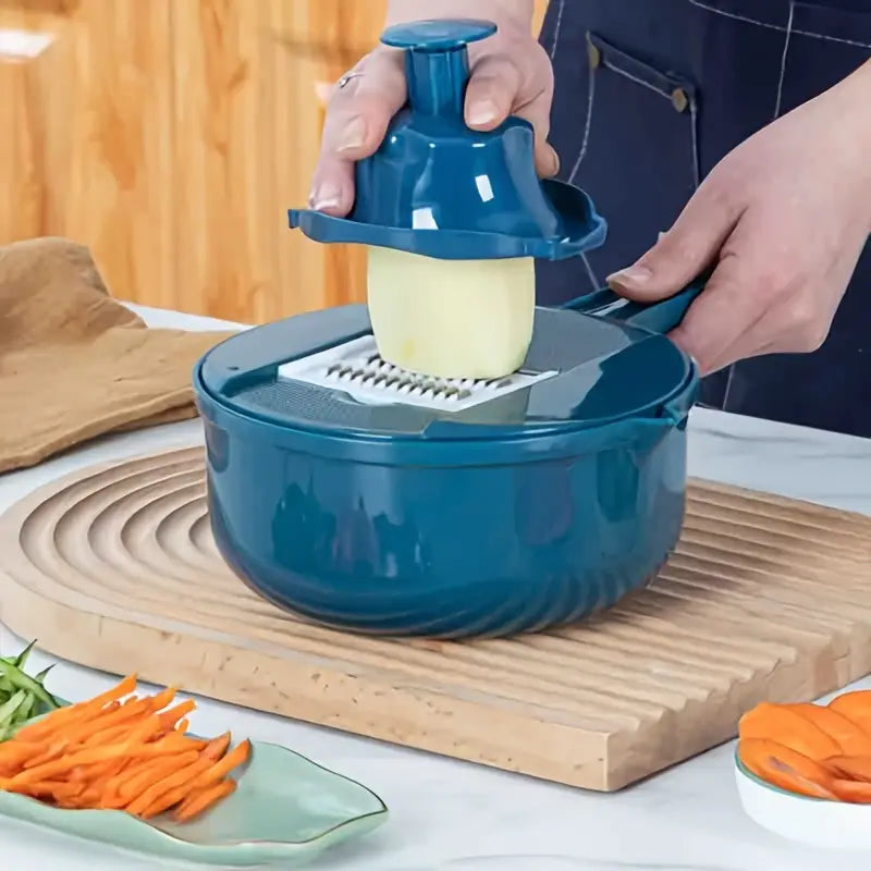12-in-1 Manual Vegetable Chopper Slicer Shredder - Heavy-Duty Plastic Multi-Function Kitchen Tool for Carrots, Potatoes, Turnips - Compact Space-Saving Design for Home & Commercial Use, Modern Kitchenware, Easygrip Handle,