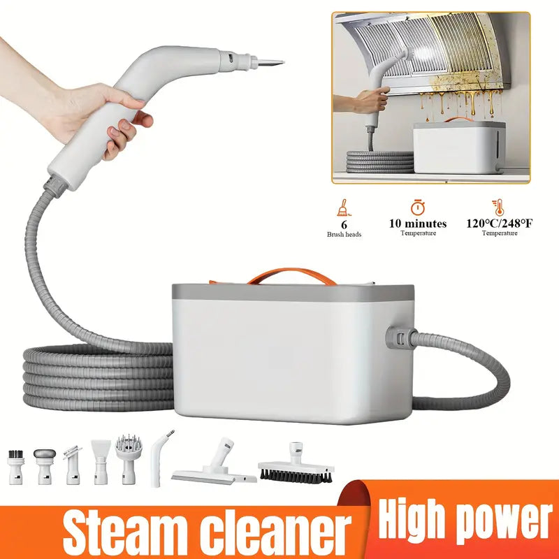 15S High-Power Rapid Heating Handheld Steam Cleaner for Home - 6 Multi-Functional Brush Heads, Large Capacity & Dual Safety Auto Power-Off Protection, 110V, 600W, 21.98oz, Ideal for Kitchen, Sofa, Floor, Bathroom, Vacuum Cleaner, Household Cleaning,