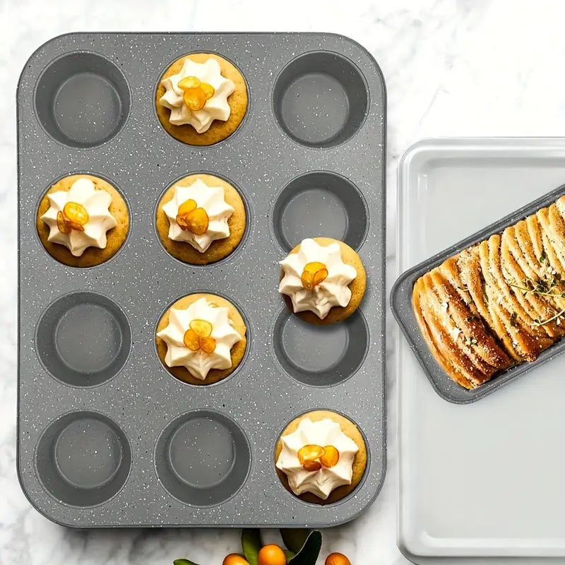 10pcs Nonstick Baking Pans Set Kitchen Baking Sheets for Oven, Bakeware Sets with Round/Square Cake Pan, Muffin Pan, Loaf Pan, Roast Pan, Cookie Sheet Set Baking Supplies Grey