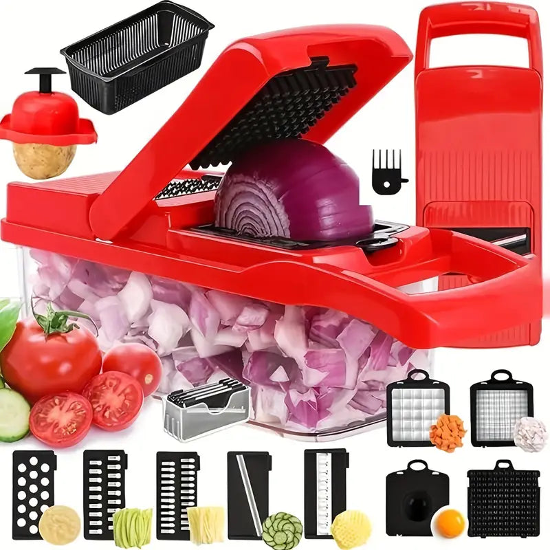 16-In-1 Manual Vegetable Chopper Set, with 8 Blades, Container, Peeler And Filter, Easy Meal Preparation, Professional Onion, Carrot And Garlic Slicer, Kitchen Supplies Father Gift