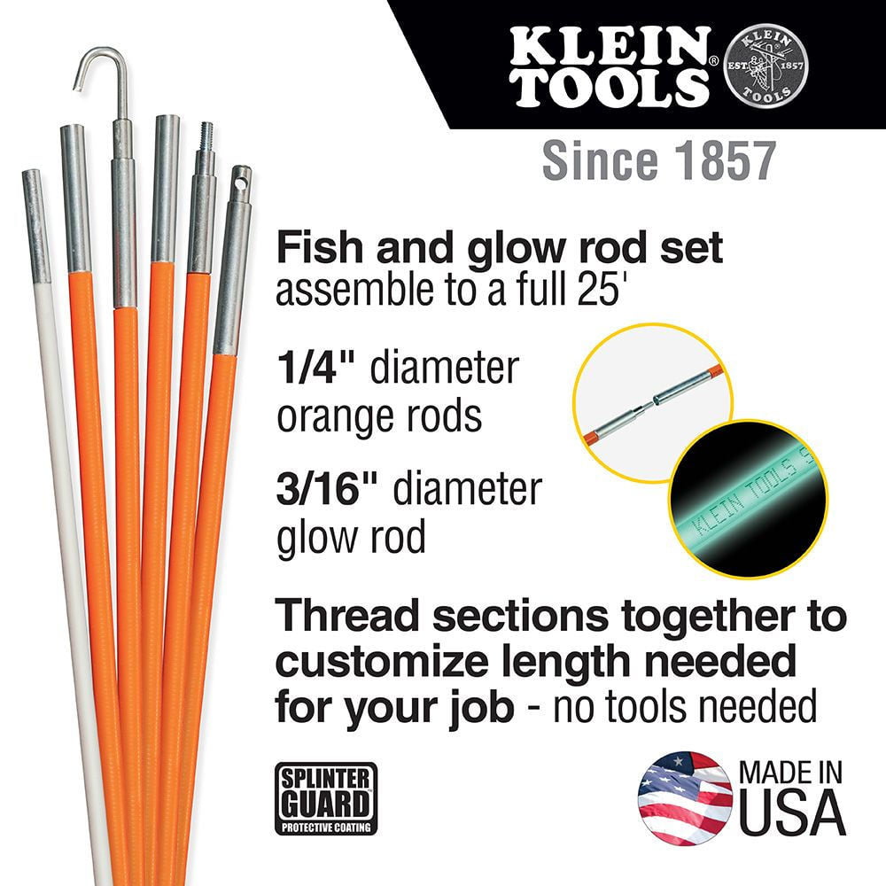 "Klein Tools Fish Stick, Fiberglass, Orange, 56325"