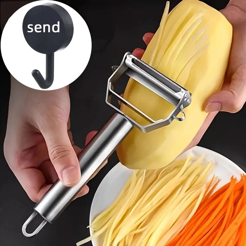Stainless Steel 4-in-1 Multifunctional Fruit & Vegetable Peeler - Efficient Cutter, Slicer, Shredder & Scraper for Potatoes, Carrots, Melons - Ergonomic Kitchen Tool for Home & Dorm Essentials, Sleek Metallic Finish | Durable Kitchenware