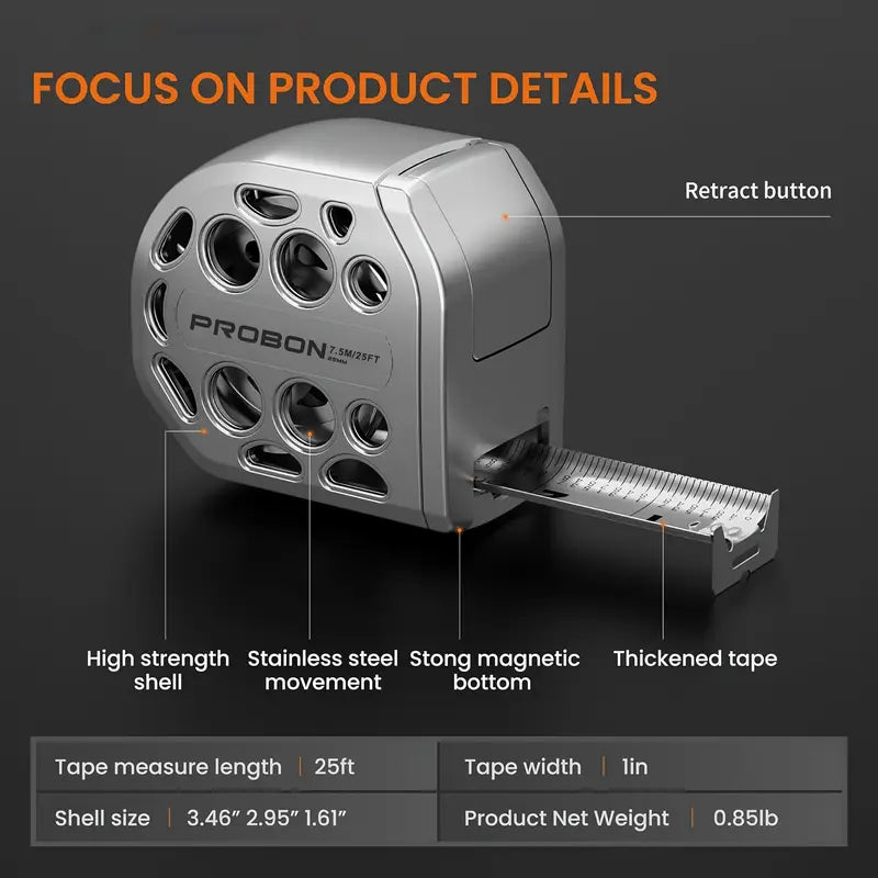2025 New 25ft Stainless Steel Measuring Tape - Anti-Rust, Strong Magnetic Bottom, Hollow Design, Portable Self-Locking Tape Measure for Household & Woodworking (No Battery Needed), Woodworking Tools, Precision Measurement,