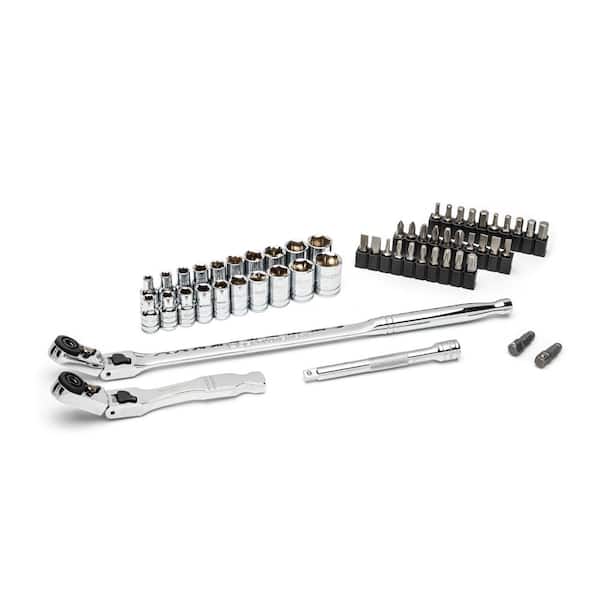 1/4 in. Drive 6-Point SAE/Metric Slim Flex-Head Ratchet and Socket Mechanics Tool Set (55-Piece)