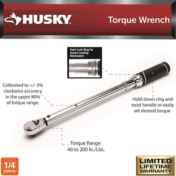 1/4 in. Drive Micrometer Click Torque Wrench 40 in./lbs. to 200 in./lbs.
