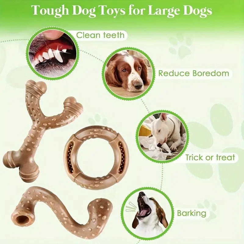 3-Pack Tough Nylon Large Dog Chew Toys - Durable Dog Toy Set, Dog Toys for Aggressive Chewers