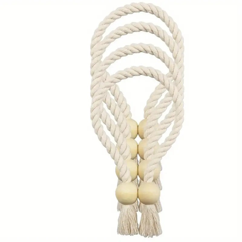 4 Pack Magnetic Curtain Tiebacks Hand Woven Tie Back Decorative Rope Holdbacks for Curtains Draperies No Tools Required
