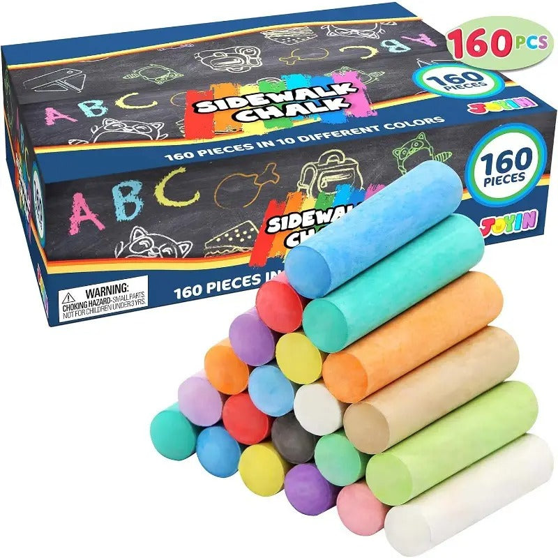 16 Different Colors, 160pcs Sidewalk Chalks Set For Kids, Non-Toxic Washable Jumbo Chalk For Outdoor Art Play, Painting On Chalkboard, Blackboard And Playground, Outdoor Toys For Kids