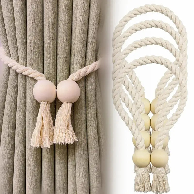 4 Pack Magnetic Curtain Tiebacks Hand Woven Tie Back Decorative Rope Holdbacks for Curtains Draperies No Tools Required