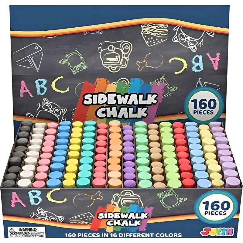 16 Different Colors, 160pcs Sidewalk Chalks Set For Kids, Non-Toxic Washable Jumbo Chalk For Outdoor Art Play, Painting On Chalkboard, Blackboard And Playground, Outdoor Toys For Kids