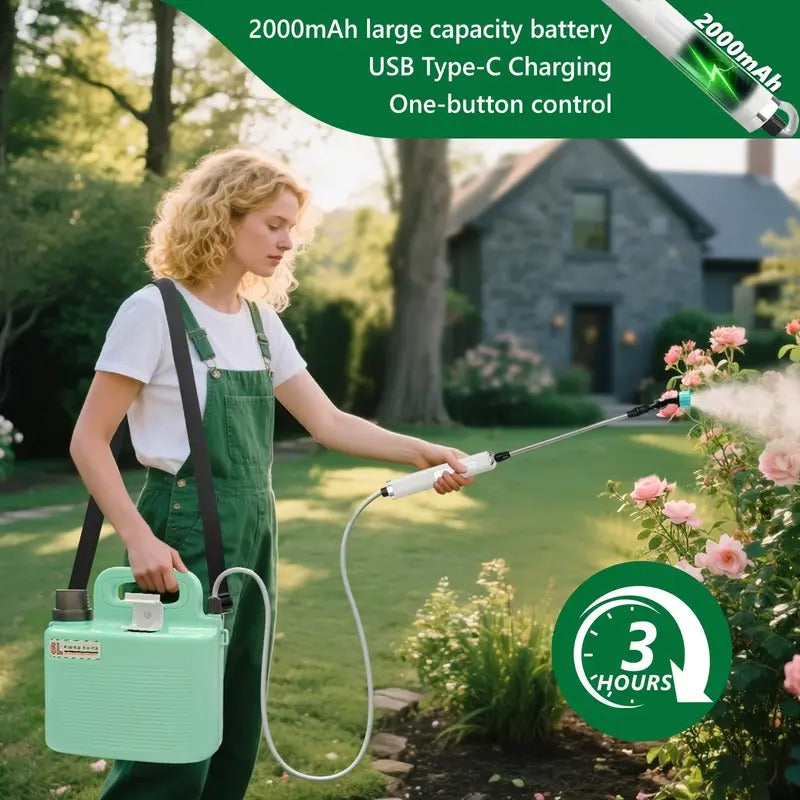 1.59gal Electric Garden Watering Sprayer with USB-C Quick Charge, 180 Min Runtime, Telescopic Hose, Adjustable Nozzle, Lightweight Portable Design for Lawn, Plants,