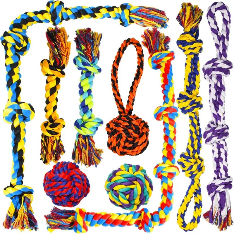 10-Pack Durable Dog Chew Toys Set - Heavy Duty Cartoon Pattern Fabric Tug of War Ropes for Aggressive Chewers, Dental Teething Toys for All Breed Sizes