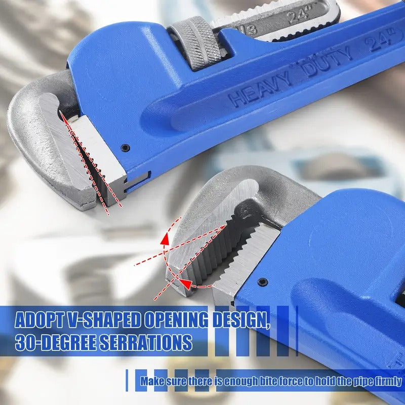 6pcs Straight Heavy Duty Pipe Wrench Set Plumber Adjustable Water Alloy Steel Grip Plumber's Wrench Plumbing Tools, Blue