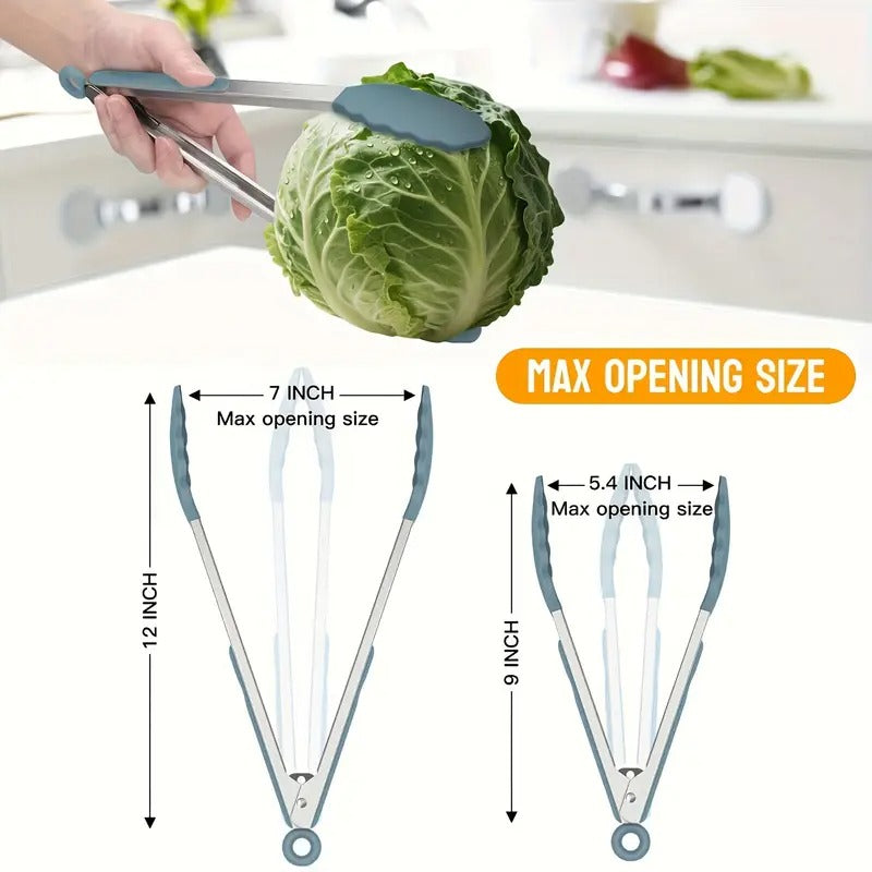 3pcs Premium Stainless Steel Locking Kitchen Clips with Silicone Tips, 3-7", 9" And 12" Set, Suitable for Barbecue, Outdoor Grilling, Barbecue Clips, Easily Pick Up Barbecue, Easy to Clean