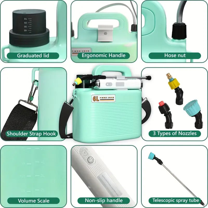 1.59gal Electric Garden Watering Sprayer with USB-C Quick Charge, 180 Min Runtime, Telescopic Hose, Adjustable Nozzle, Lightweight Portable Design for Lawn, Plants,