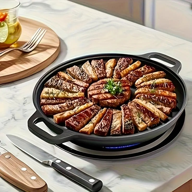 1 Multi-functional Cast Iron Pan - A Non-stick Pan Suitable For Pizza, Barbecue And Pancakes - Compatible With All Stoves, Perfect For Home Kitchens And Outdoor Cooking