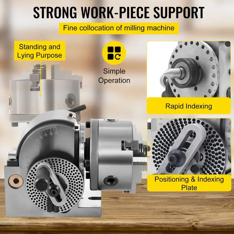 Vevor Dividing Head BS-0 5Inch 3 Jaw Chuck Dividing Head Set Precision Semi Universal Dividing Head for Milling Machine Rotary Table Tailstock Milling Set (5 Inch Chuck) : Tools & Home Improvement