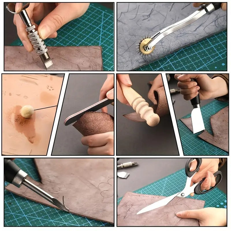 WUTUREE Leather Tools Kit with Leather Strap Hole Punch And Engraving Tool leather engraving tool for Cutting Punching Professional Handmade Craft Accessories Set