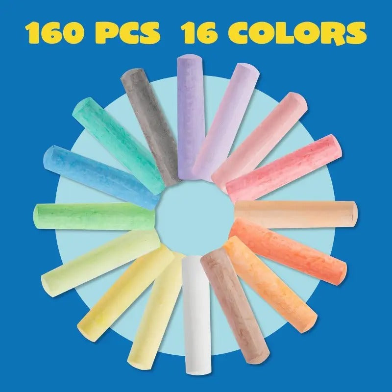 16 Different Colors, 160pcs Sidewalk Chalks Set For Kids, Non-Toxic Washable Jumbo Chalk For Outdoor Art Play, Painting On Chalkboard, Blackboard And Playground, Outdoor Toys For Kids