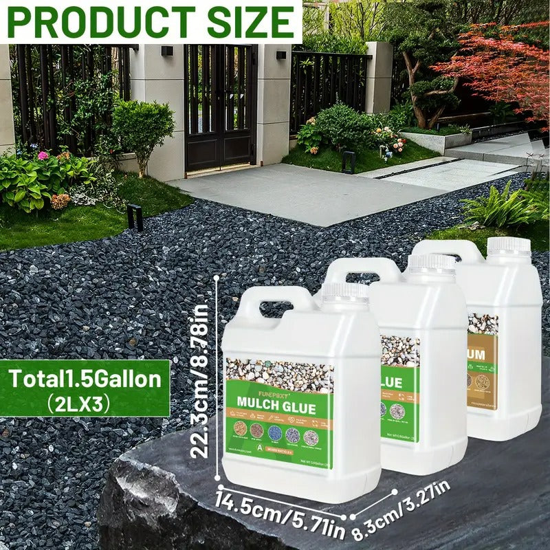 1.5 Gallon FUNEPOXY Waterproof Mulch Glue for Landscaping- Fast-Drying, Non-Toxic Rock Glue Binder for Garden, Stone& Mulch Compatible, Liquid Adhesive for Outdoor Use