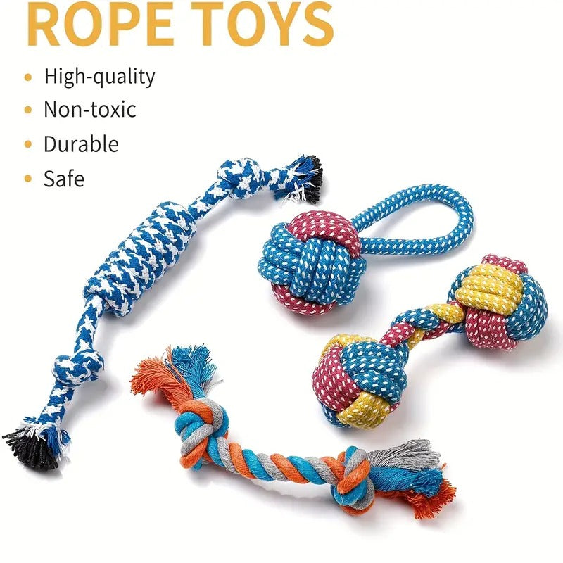 7 Pack Small Dog Toys for Puppies - Durable Chew Toys with Cute Calf Plush, Squeaky Donut & Chew Rope Toys - Teething Toys for Teething Relief, Interactive Play & Dental Health - Soft Fabric