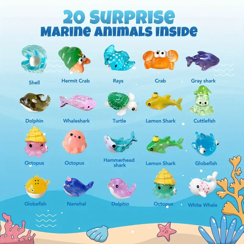 20pcs Ocean-Themed Bath Bombs with Surprise Toys Inside – Natural, Fizzy & Foaming for Sensitive Skin, Chamomile Scented, Sea Animal Shapes (Whale, Turtle, Octopus), Perfect for Kids’ Bath